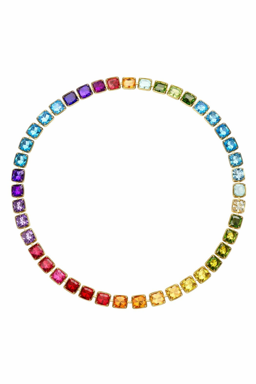 Rainbow rivière necklace with cushion-cut gemstones set in 18k gold