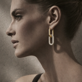 Diamond Pavé Double-Link Drop Earrings in 14k Gold
