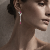 Princess Pink Topaz & Swiss Blue Topaz Briolette Cascade Drop Earrings in 18k Gold