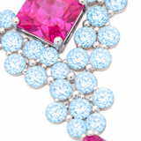 Princess Pink Topaz & Swiss Blue Topaz Briolette Cascade Drop Earrings in 18k Gold