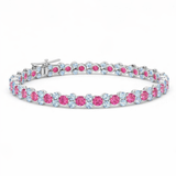 Pink & Ice Blue Topaz Alternating Tennis Bracelet in 14k Gold