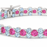 Pink & Ice Blue Topaz Alternating Tennis Bracelet in 14k Gold