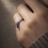 Pink & Ice Blue Topaz Double Eternity Interlock Ring in 14k Gold