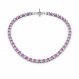 Pink & Swiss Blue Topaz Alternating Tennis Necklace in 14k Gold