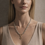 Two-Tone Ribbed Bar Link Chain Necklace in 14k Gold