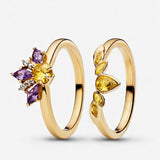 Amethyst and Citrine Petal Crown Rings in 14k Gold