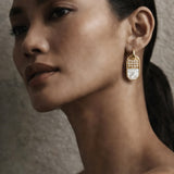 Reversible Capsule Pavé Diamond & Mother of Pearl Earrings in 14k Gold