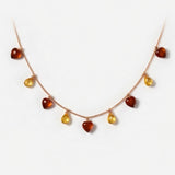 Cognac Quartz Heart & Citrine Briolette Charm Necklace in 14k Rose Gold