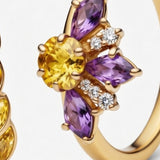 Amethyst and Citrine Petal Crown Rings in 14k Gold