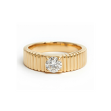 Ribbed Band Solitaire Diamond Ring in 14k Gold