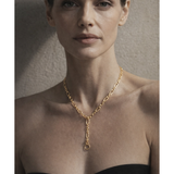 Oval Link & Ball Chain Lariat Necklace in 14k Gold