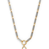Two-Tone Ribbed Bar Link Chain Necklace in 14k Gold