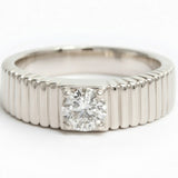 Ribbed Band Solitaire Diamond Ring in 14k Gold