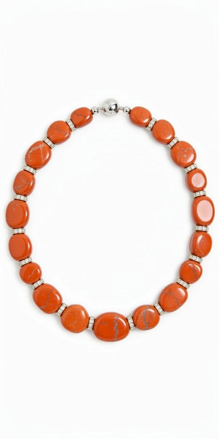 Mediterranean coral necklace accented with diamond-set spacer rings and a 16k white gold metal clasp