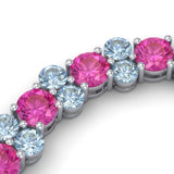 Pink & Swiss Blue Topaz Alternating Tennis Necklace in 14k Gold