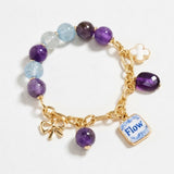 Amethyst & Aquamarine Charm Bracelet in 14k Gold