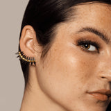 solid gold cuff earring with edgy spikes that are plated Rhodium
