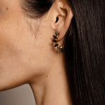 Solid gold hoop earings with edgy spikes, plated with Rhodium.